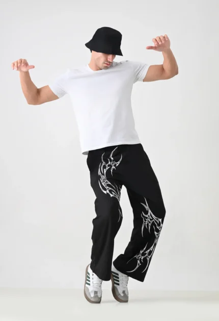 Black Gym Printed Trouser